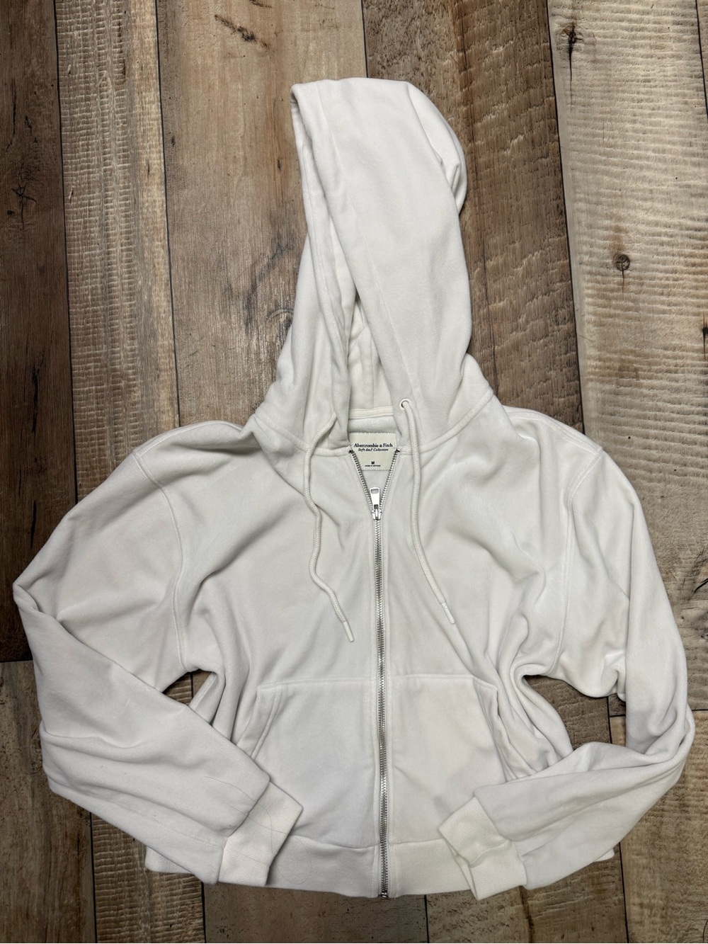 Abercrombie & Fitch White Full-Zip Hooded Jacket